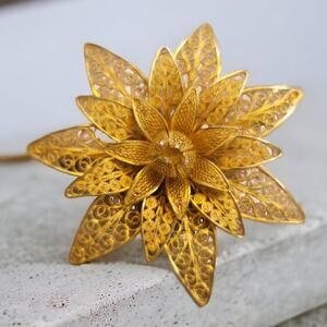 Unique Golden Silver Flower Pin, Classic Floral Brooch, Stunning Vintage Brooch